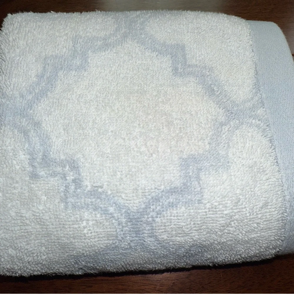 Garnet Hill 100% Cotton Aqua/White 2 Hand Towels.  Size 18”x30” Made In Brazil